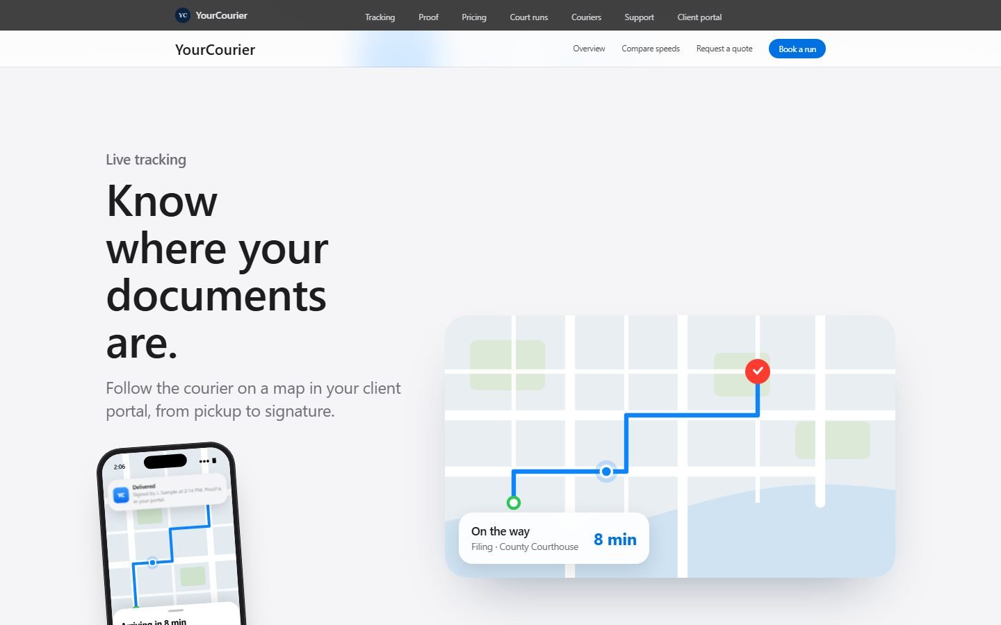 The live tracking map in the client portal
