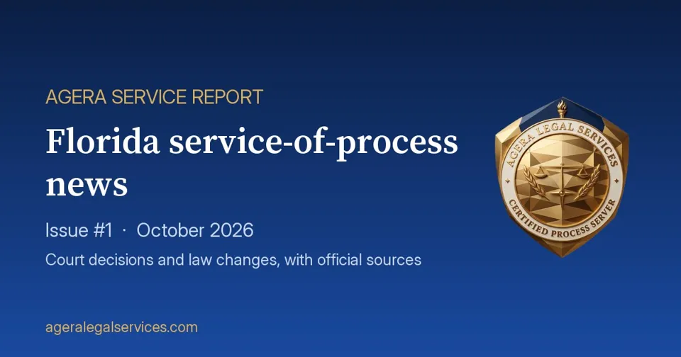 Agera Service Report, Florida service-of-process news, Issue 1, October 2026